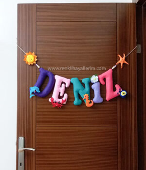 Deniz isimine özel bebek kapı süsü