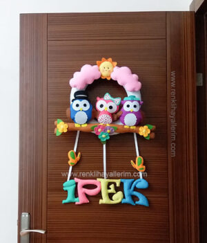 ipek isimli baykuş kız bebek kapı süsü - ipek isimli kız bebek baykuş kapı süsü