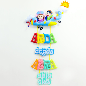 Erkek Kız Kardeş Pilot Bebek Kapı Süsü - Arda Azra
