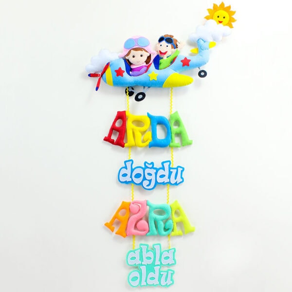Erkek Kız Kardeş Pilot Bebek Kapı Süsü - Arda Azra
