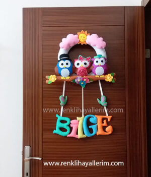 Bilge isimli baykuş kız bebek kapı süsü