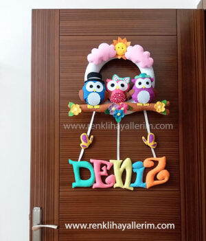 Deniz isimli baykuş kız bebek kapı süsü