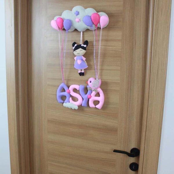 Asya isimli Pembe Mor Kız kapı süsü