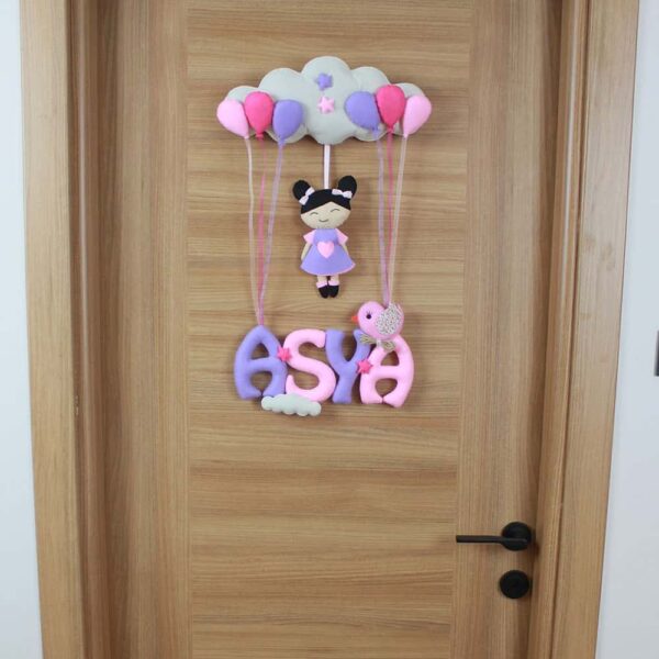 Asya isimli Pembe Mor Kız kapı süsü