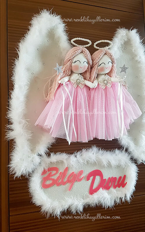 Begonya ikili melek bebek kapı süsü 4