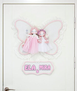 Ela Mira isimli ikili melek kız bebek kapı süsü manolya