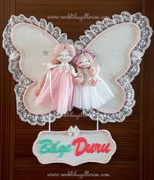 manolya ikili melek bebek kapı süsü 2