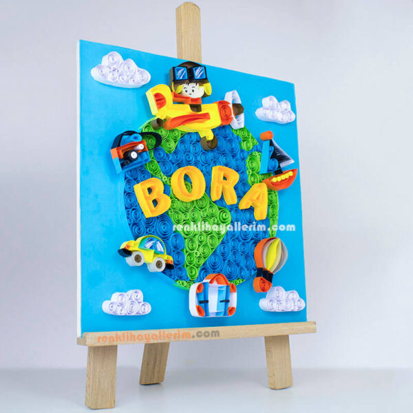 Merhaba dünya quilling uçaklı bebek odası duvar süsü