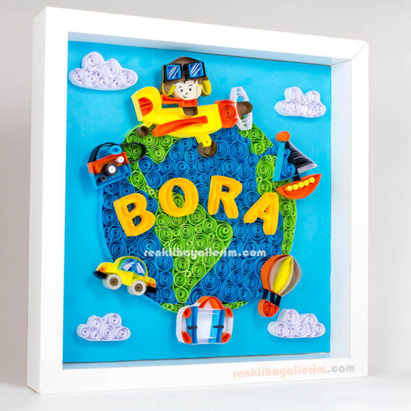 Bora isimli Merhaba dünya quilling bebek odası duvar süsü
