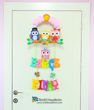 Merhaba Baykuş Kız Bebek Kapı Süsü Modeli