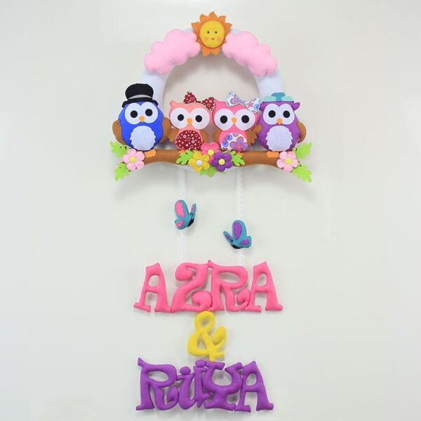 Baykuş İki Kardeş Kapı Süsü Azra Rüya