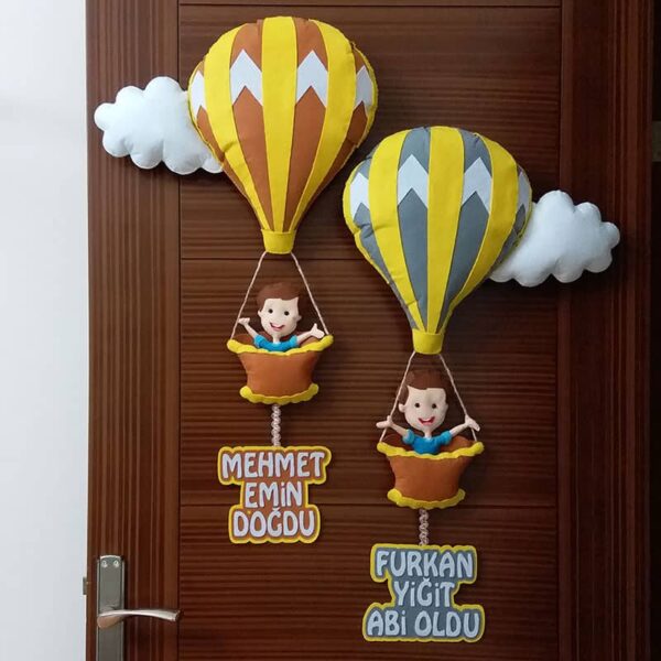 İki Balonlu Kahve Gri Kapı Süsü