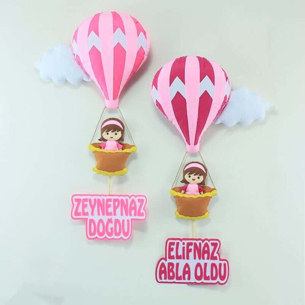 İki Balonlu Açık Koyu Pembe Kapı Süsü