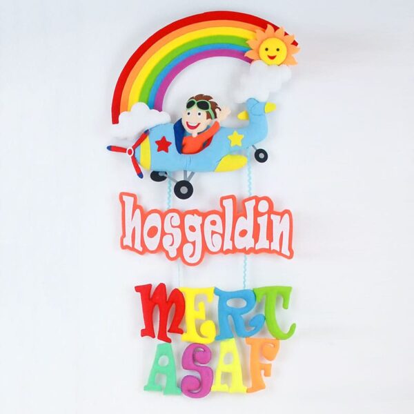 Gökkuşağı Uçak Hoş geldin Kapı Süsü Mert Asaf