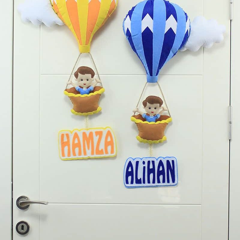 İki Balonlu Turuncu Lacivert Kapı Süsü Hamza Alihan