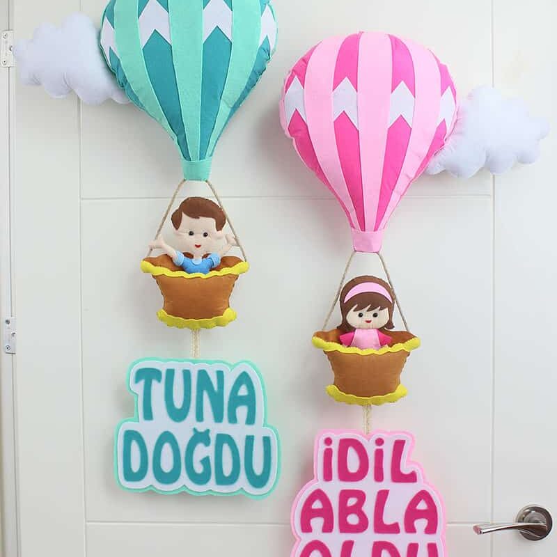 İki Balonlu Pembe Yeşil Kapı Süsü Tuna idil