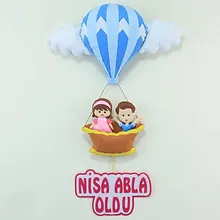 Kardeşli Sıcak Hava Balonlu Kapı Süsü Nisa