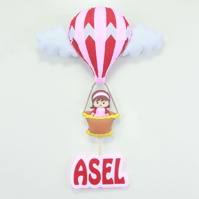 Kırmızı Pembe Sıcak Hava Balonlu Kapı Süsü