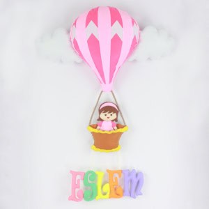 Pembe Balonlu Dolgulu İsimli Kapı Süsü