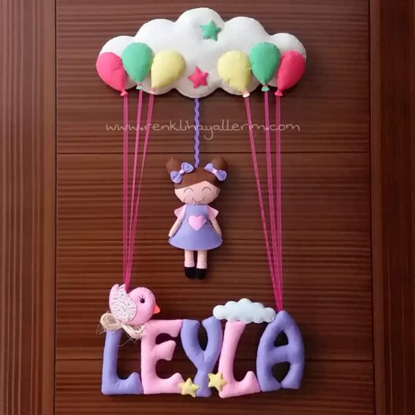 Pembe Lila Sarı Yeşil Balonlu Kapı Süsü Leyla