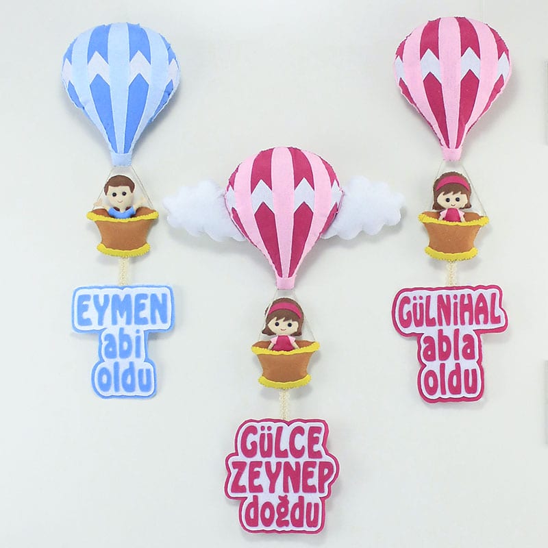 Üç Balonlu Kardeşler Kapı Süsü Eymen Gülnihal Gülce Zeynep