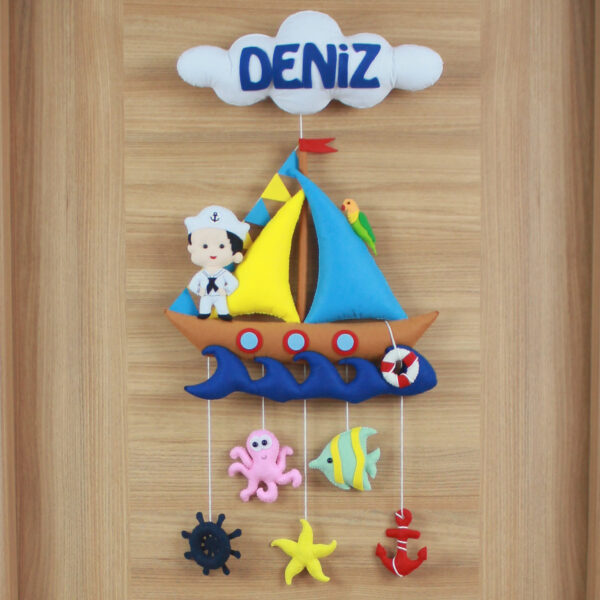 Deniz isimli deniz temalı denizci bebek çocuk ve hastane keçe kapı süsü