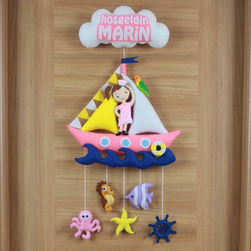 Marin isimli hoşgeldin denizci kız bebek çocuk ve hastane odası kapı süsü
