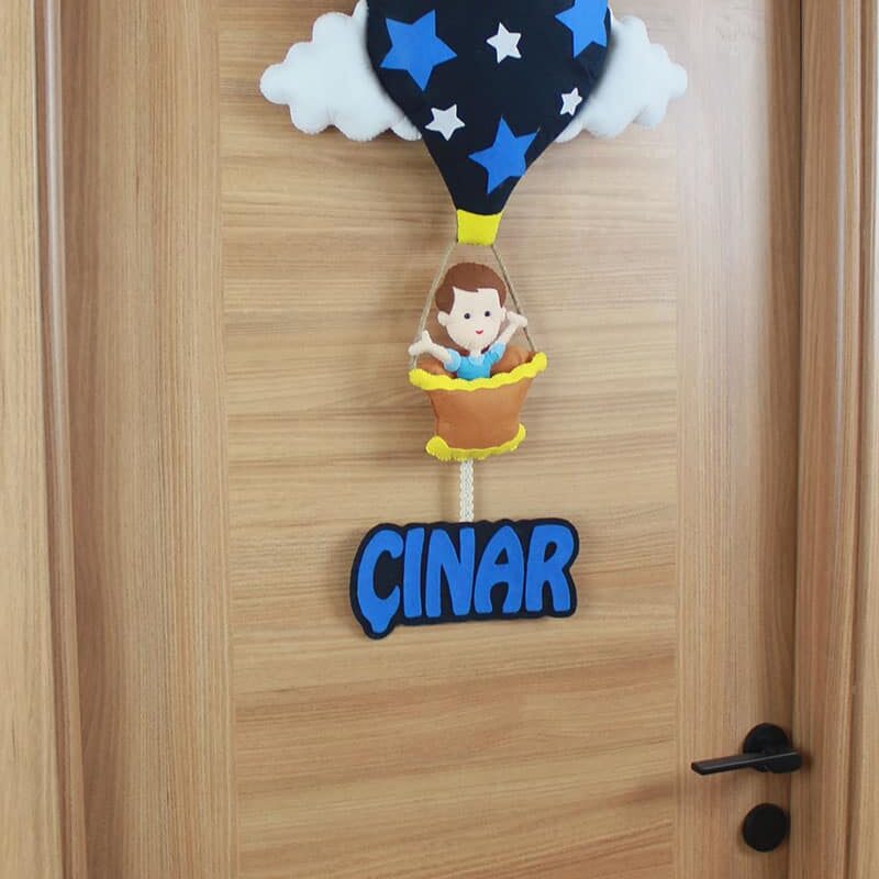 Lacivert Mavi Yıldızlı Sıcak Hava Balonlu Kapı Süsü Çınar