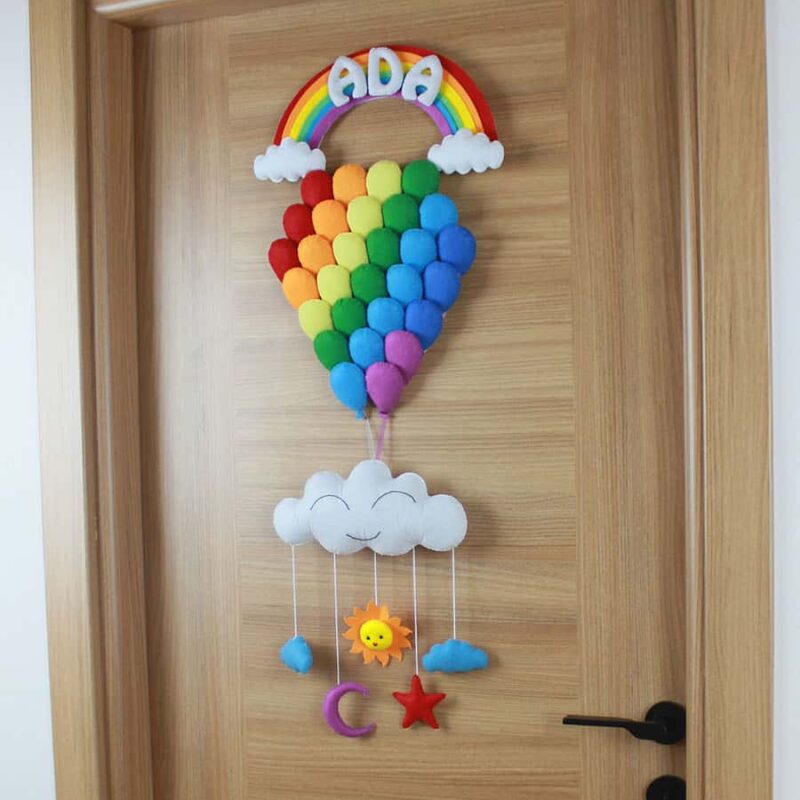 Ada İsimli Balonlar Gökkuşağı Bebek ve Hastane Odası Kapı Süsü