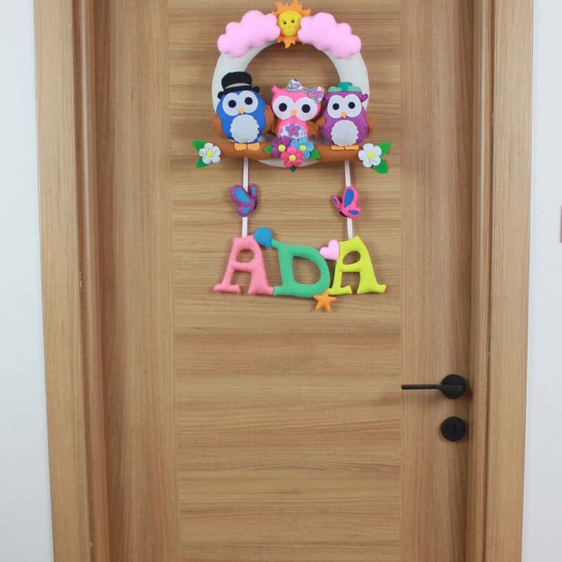 Ada İsimli Baykuş Figürlü Kız Bebek ve Hastane Odası Kapı Süsü