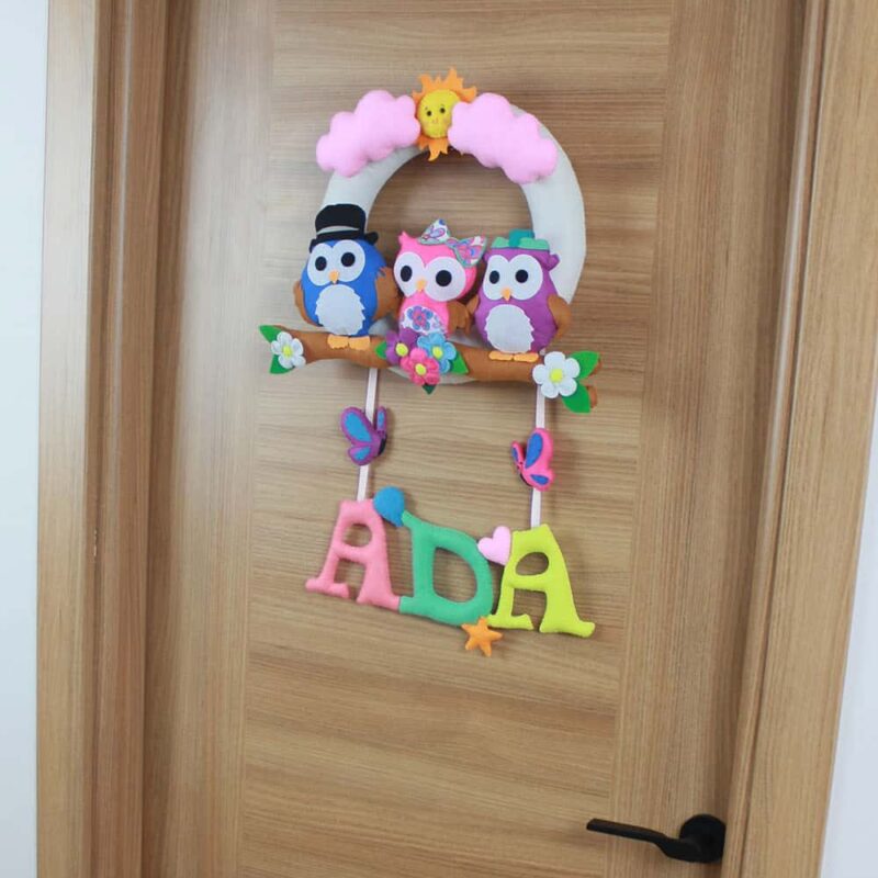Ada İsimli Baykuş Figürlü Kız Bebek ve Hastane Odası Kapı Süsü