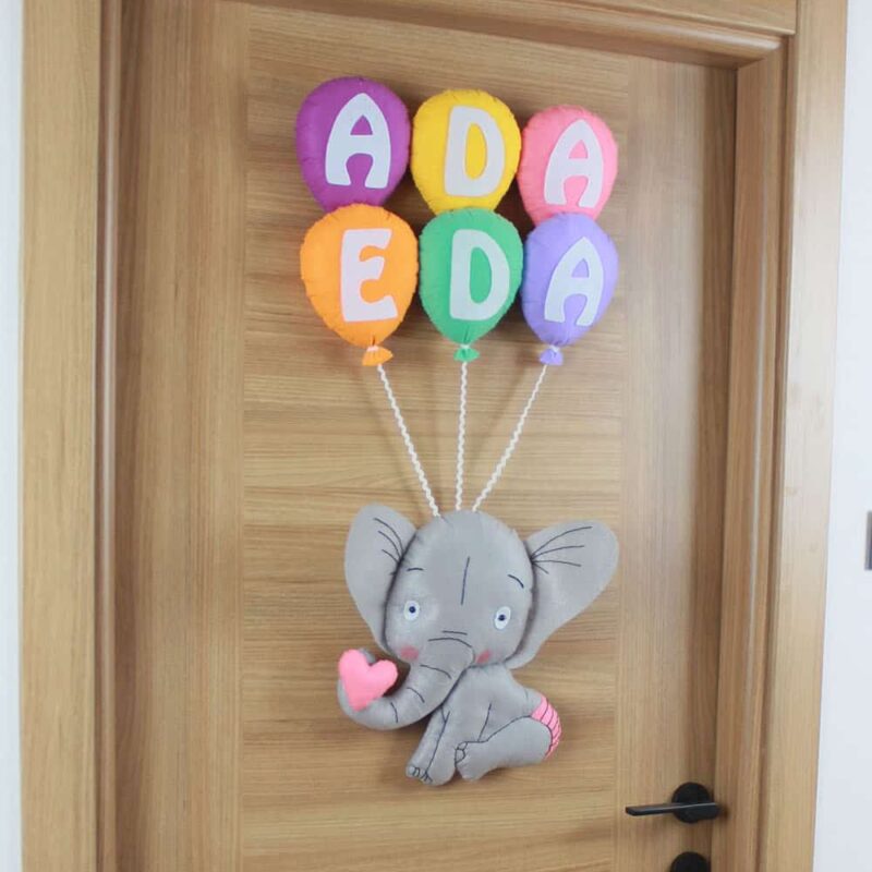 Ada Eda İsimli Balonlu Şirin Fil Bebek ve Hastane Odası Kapı Süsü