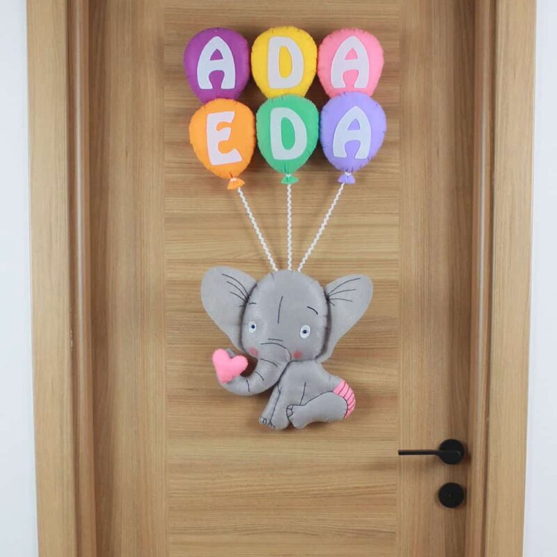 Ada Eda İsimli Balonlu Şirin Fil Bebek ve Hastane Odası Kapı Süsü