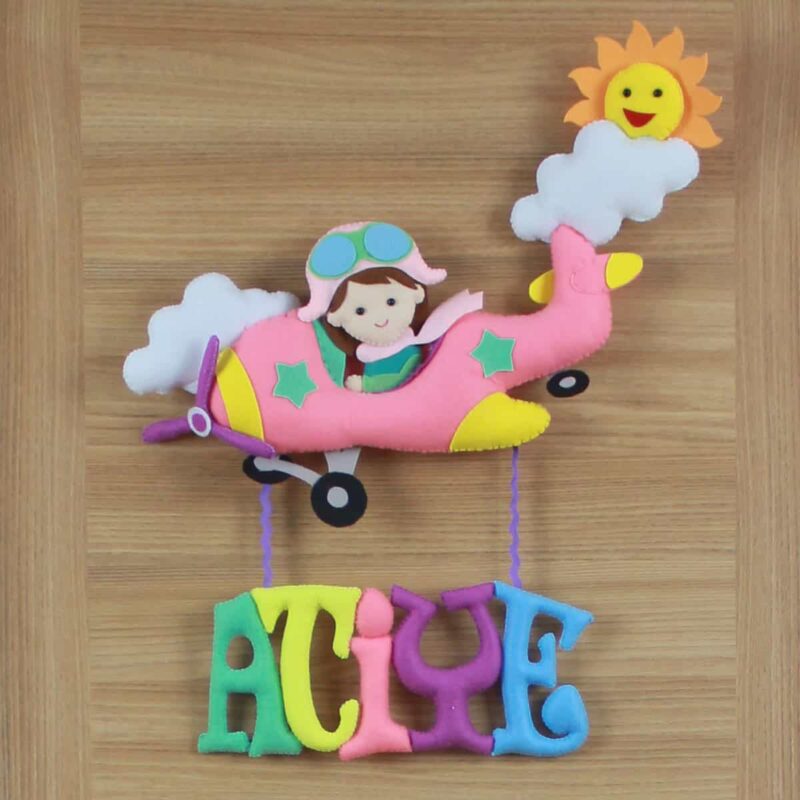 Atiye isimli Pilot Uçak Bebek ve Hastane Odası Kapı Süsü