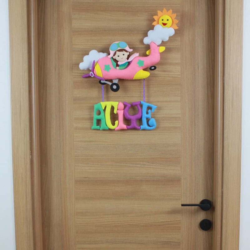 Atiye isimli Pilot Uçak Bebek ve Hastane Odası Kapı Süsü