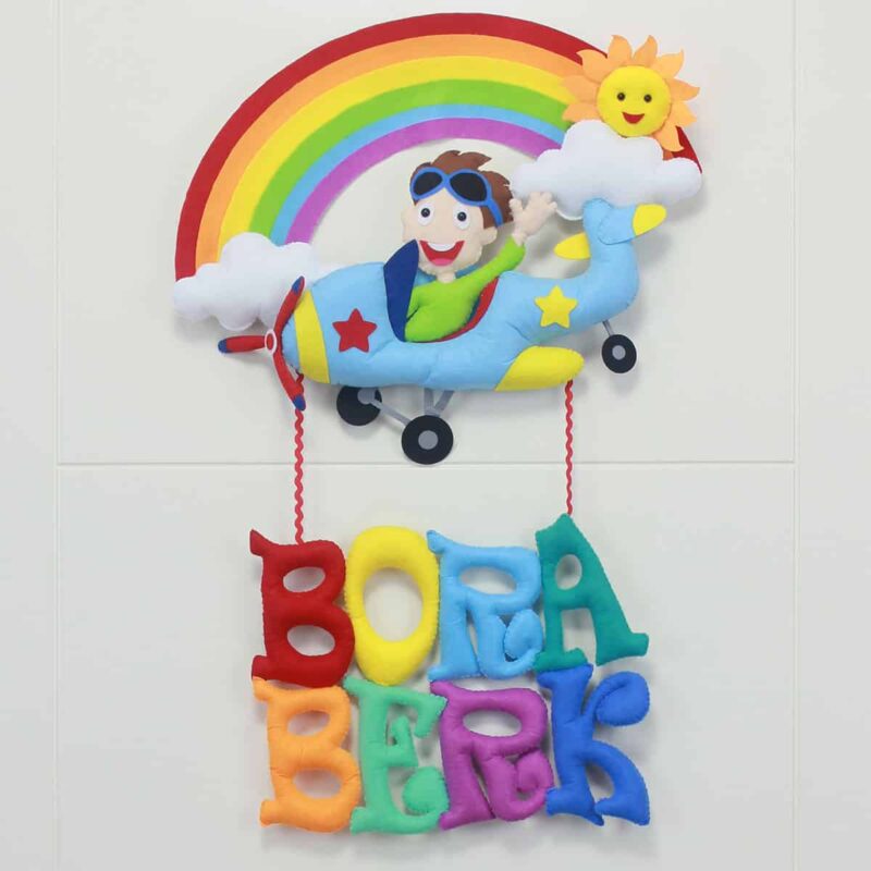 Bora Berk isimli Gökkuşağı Pilot Bebek ve Hastane Odası Kapı Süsü