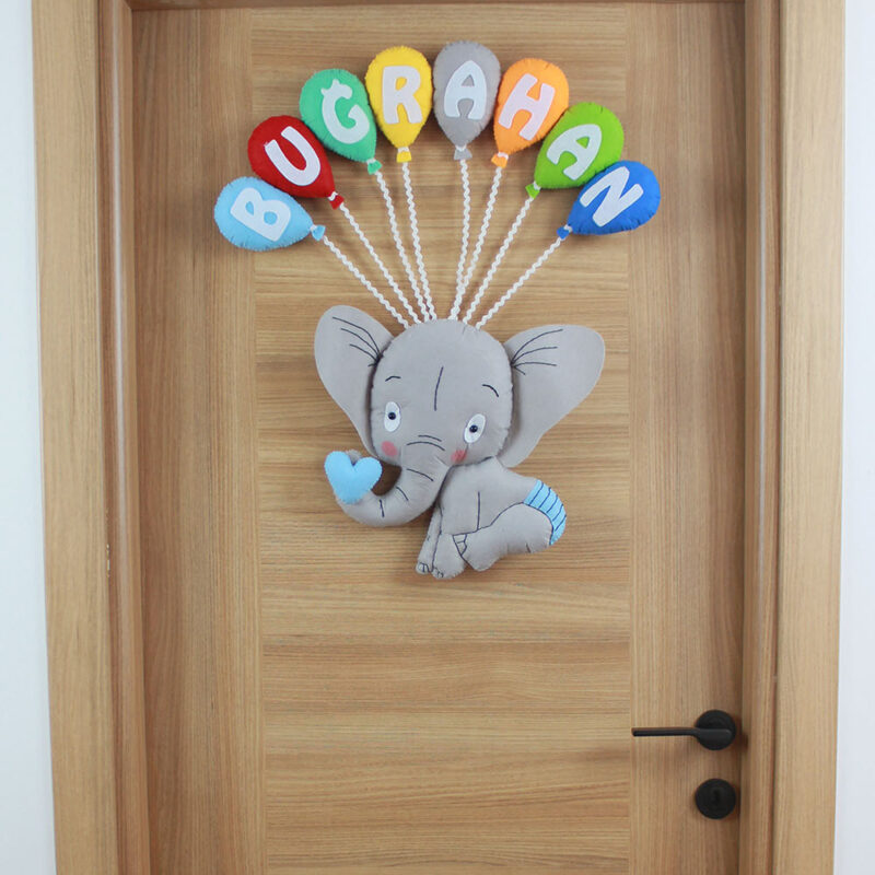 Buğrahan isimli Şirin Fil Bebek ve Hastane Odası Kapı Süsü