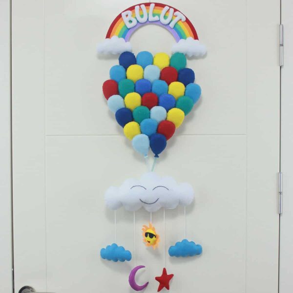 Bulut isimli Balonlar Gökkuşağı Bebek ve Hastane Odası Kapı Süsü