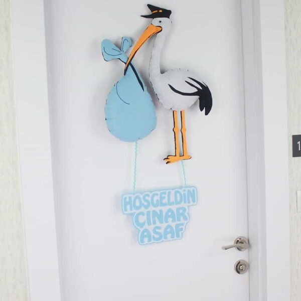 Çınar Asaf isimli Postacı Leylek Bebek ve Hastane Odası Kapı Süsü