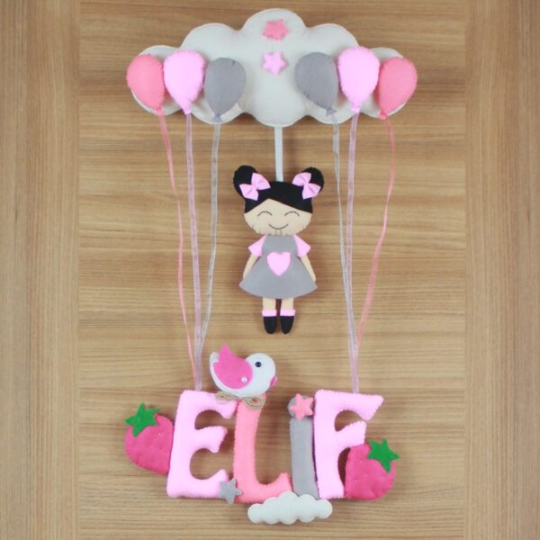 Elif isimli Pembe Gri Çilek Kapı Süsü