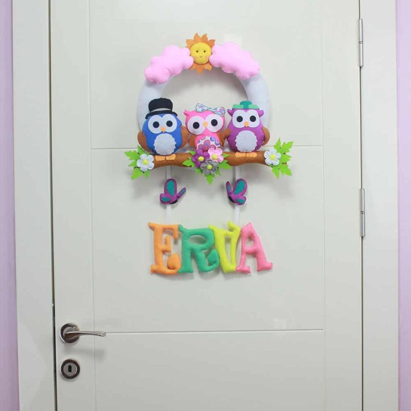 Erva isimli Baykuş Bebek Kapı Süsü