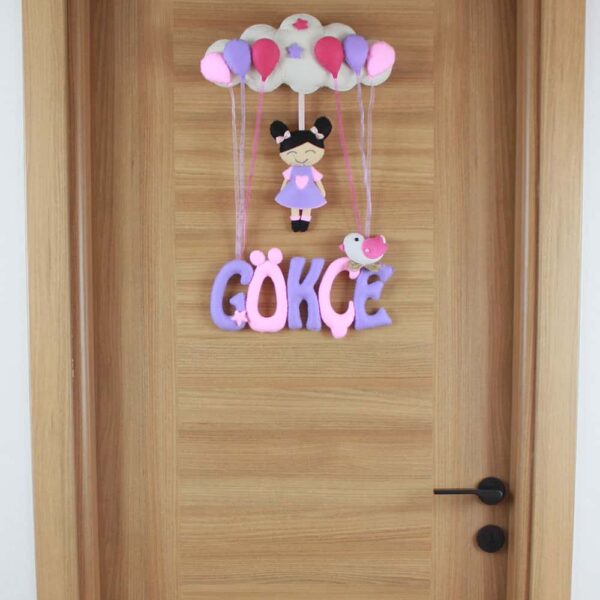 Gökçe isimli Pembe Lila Bebek Kapı Süsü