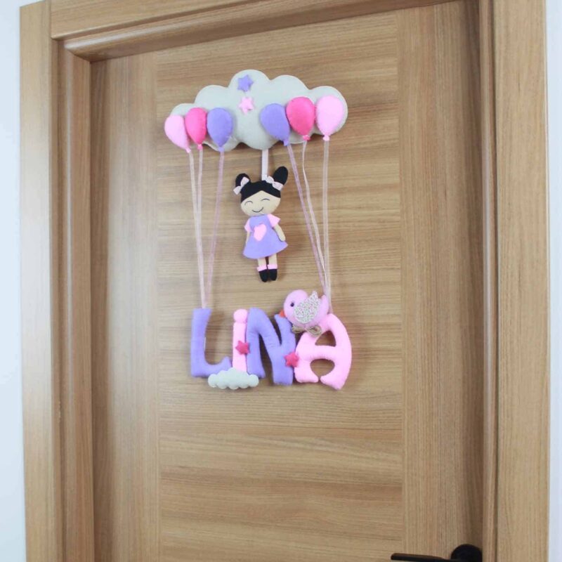 Lina isimli Pembe Lila Bebek Kapı Süsü