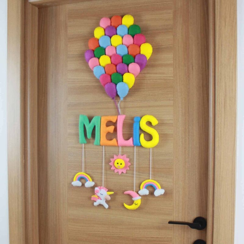 Melis isimli Balonlar Unicorn Bebek Kapı Süsü