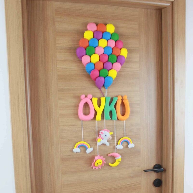 Öykü isimli Balonlar Unicorn Bebek Kapı Süsü