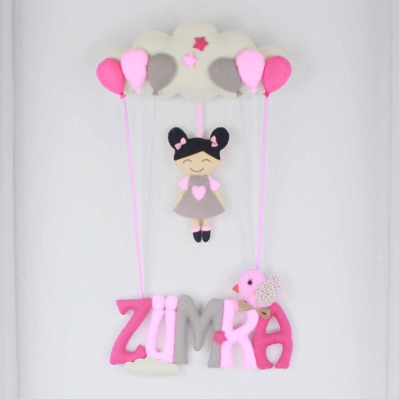 Zümra isimli Pembe Gri Bebek Kapı Süsü