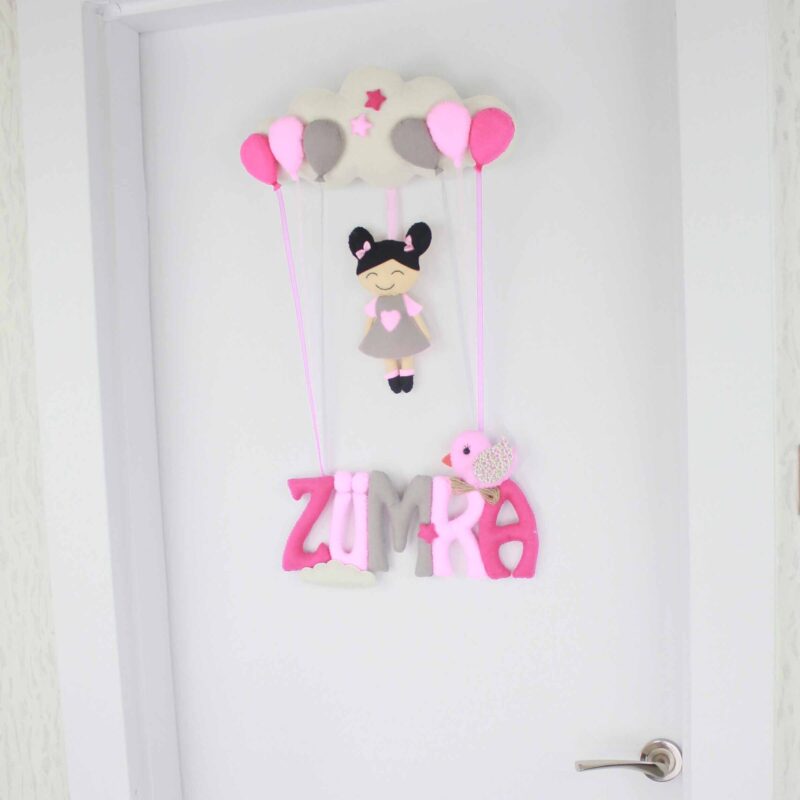 Zümra isimli Pembe Gri Bebek Kapı Süsü