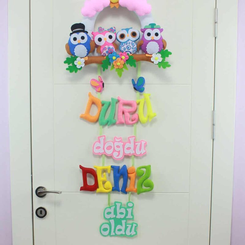 Duru ve Deniz isimli Baykuş Ailesi Kardeş Kapı Süsü