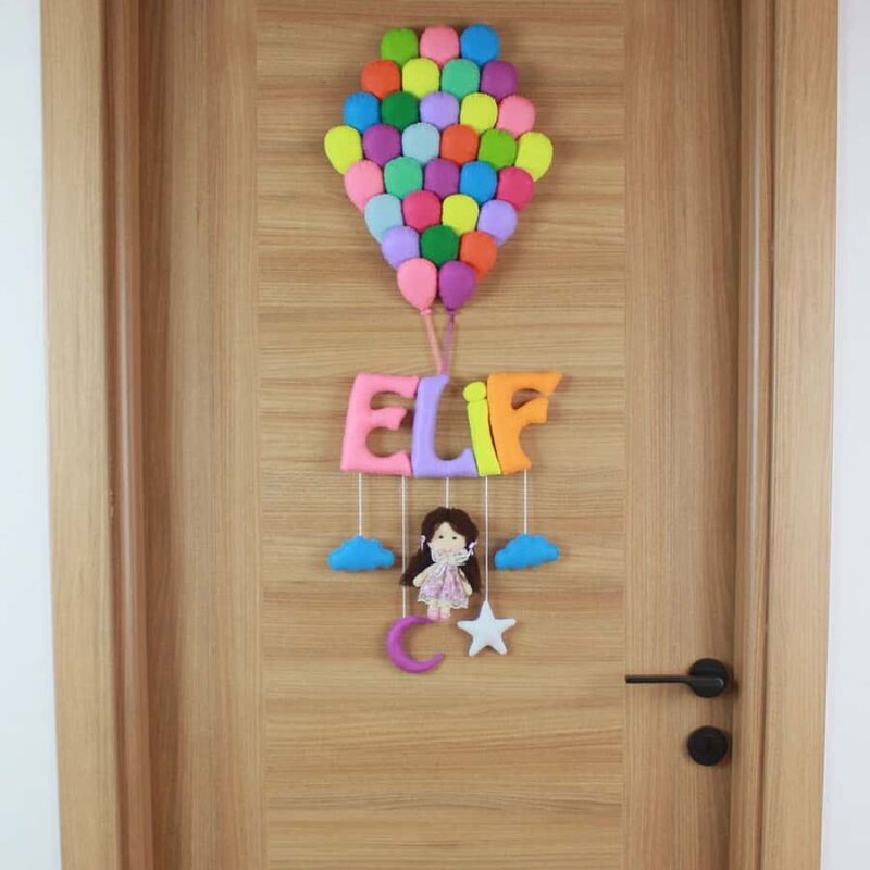 Elif isimli Balonlar Kız Bebek Kapı Süsü