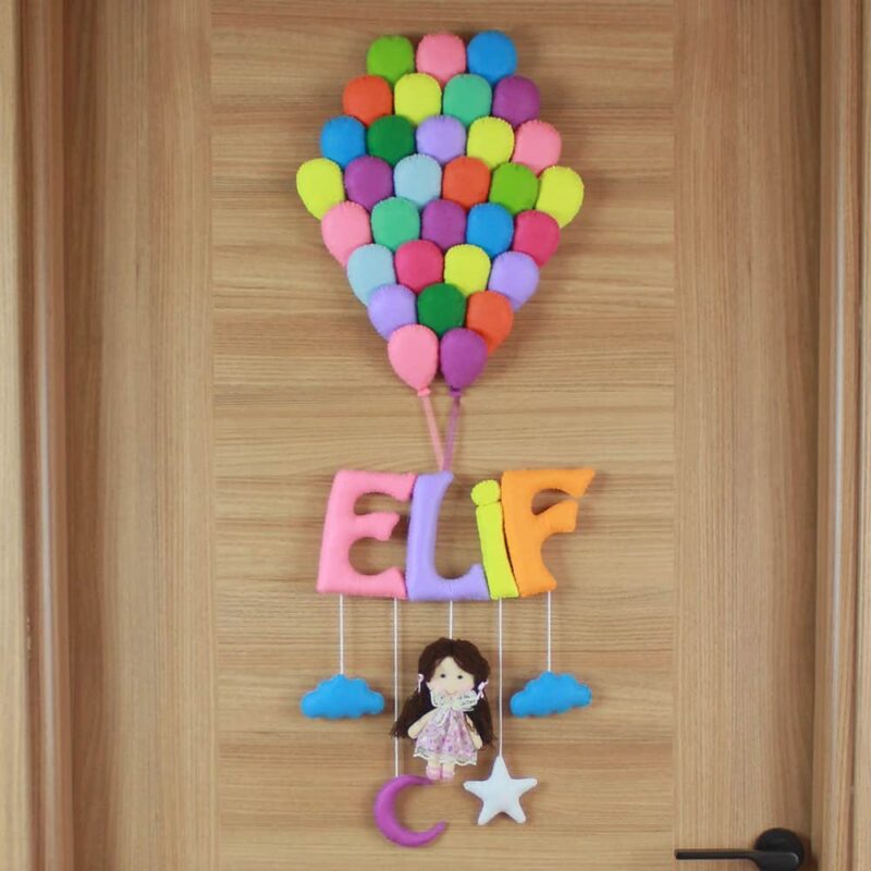 Elif isimli Balonlar Kız Bebek Kapı Süsü